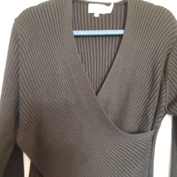 Fay's at Mira sophisticate black wrap thick rib knit long sleeve sweater size XL - Picture 3 of 12